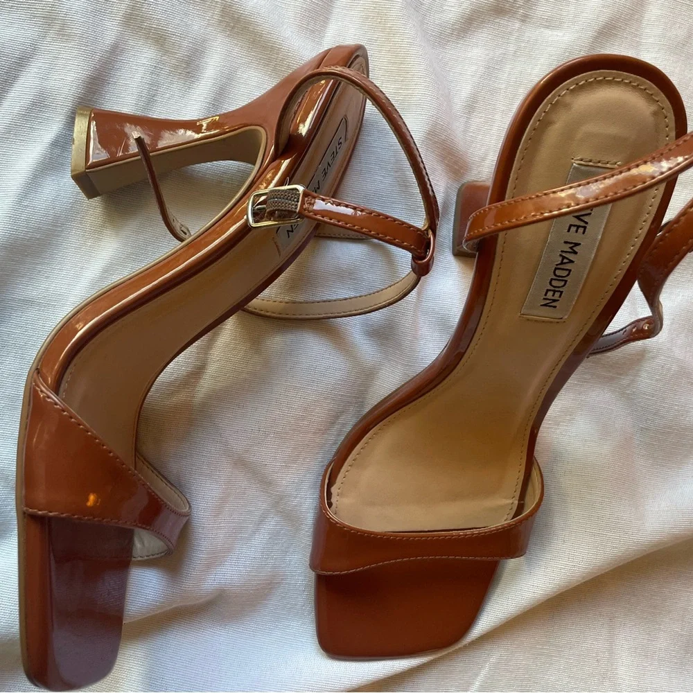 Steve Madden Glossy Brown Strappy Heels - Picture 8 of 9